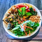 Bún chả cá chay giòn với thì là và đậu phộng tại Saigon Vegan, Garden Grove, CA